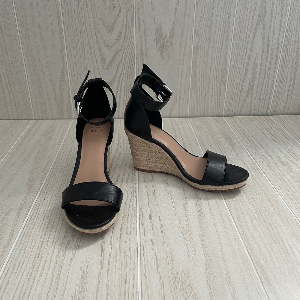 A NEW DAY Women's Lola Espadrille Wedges Heel Ankle Strap Sandal Shoe Size 7